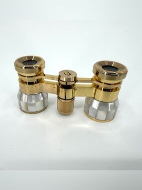 Vintage Caxton Mother-of-Pearl & Brass Opera Glasses with Brocade Case (Japan)